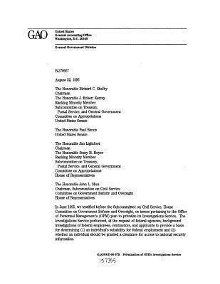 Full Download Ggd-96-97r Privatization of Opm's Investigations Service - U.S. Government Accountability Office | PDF